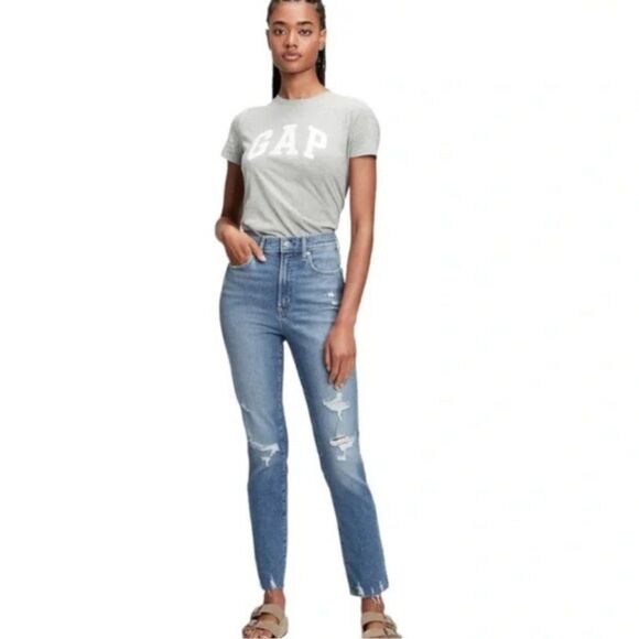 NWT GAP High Rise Vintage Slim Destructed Ankle Jeans Size 8 - Picture 2 of 14